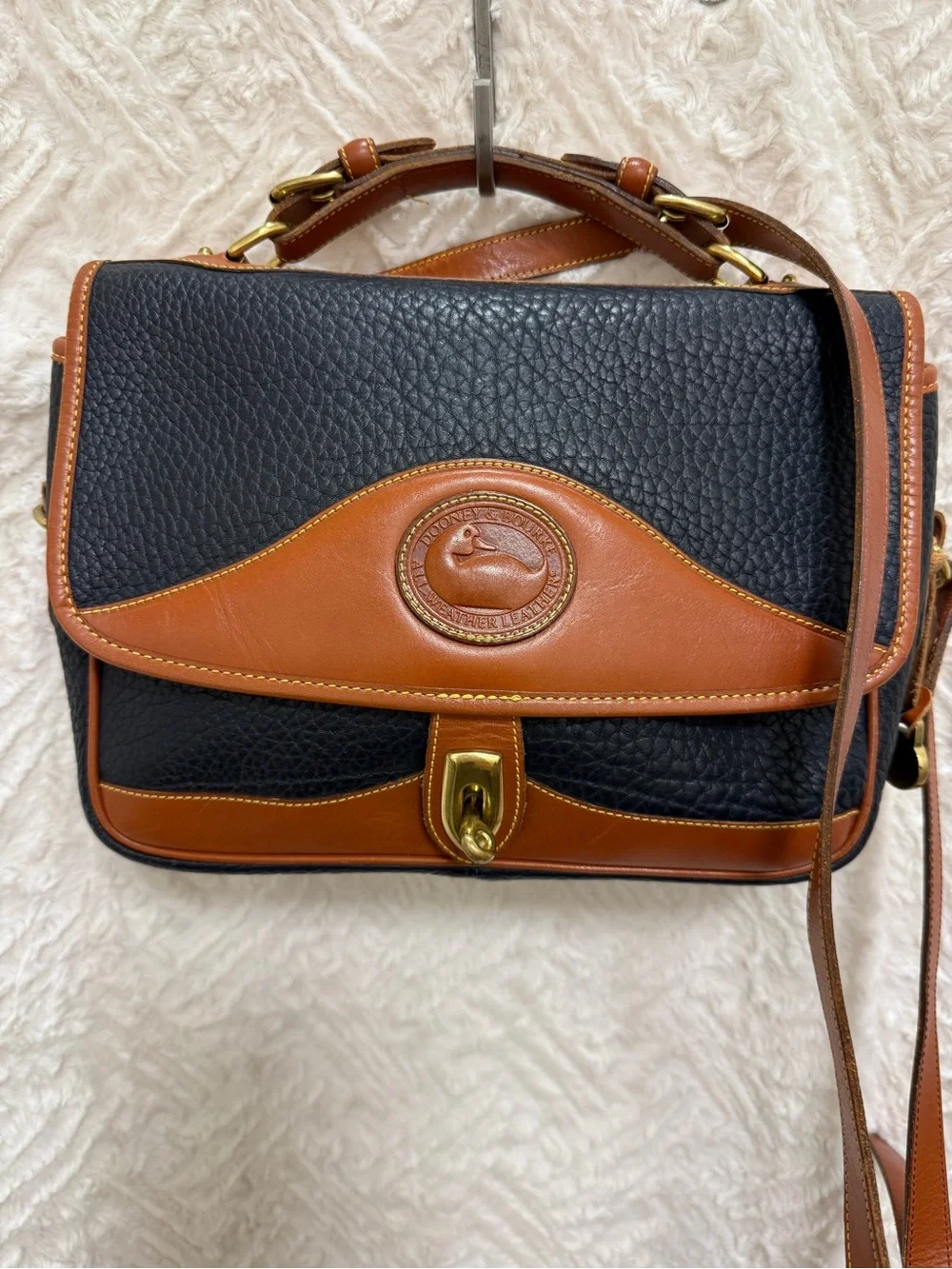 Vintage Dooney & Bourke Navy and Brown Leather Crossbody Bag with Wallet